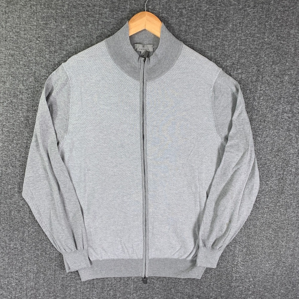 Canali Knit Sweater Cardigan Men Extra Large Gray Full Zip Dapper Old Money